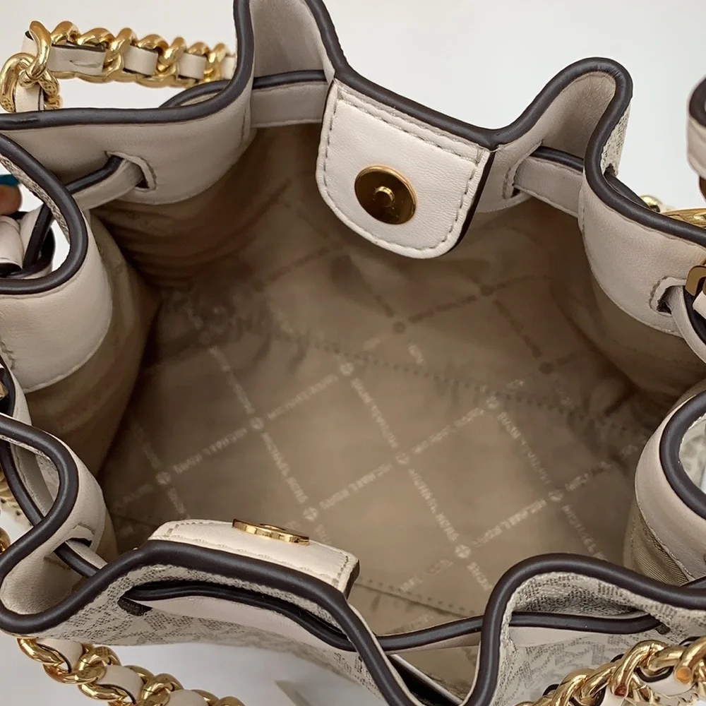 MICHAEL KORS  Mina Small Belted Signature Logo Chain Crossbody LIGHT CREAM MULTI